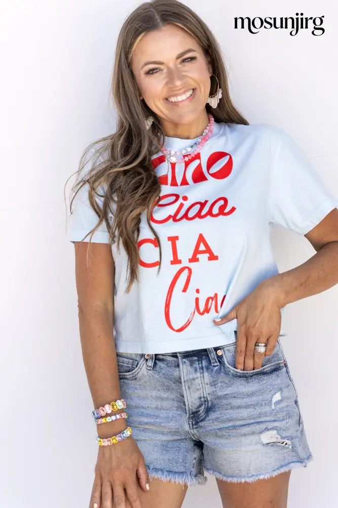 Ciao Tshirt- Crop Boxy Chambray
