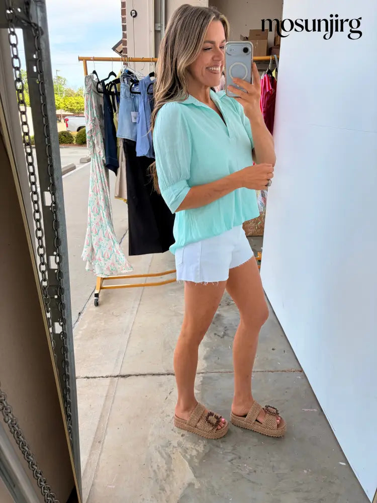Everything In Between Blouse - Fair Aqua