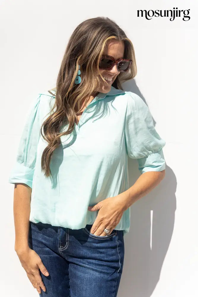 Everything In Between Blouse - Fair Aqua
