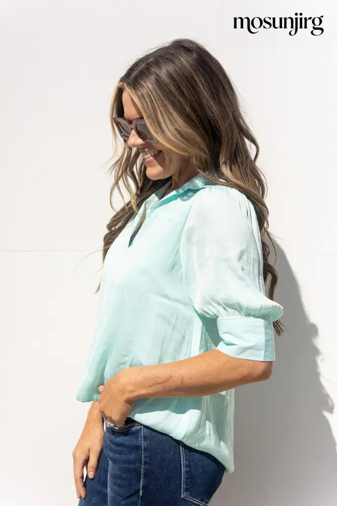 Everything In Between Blouse - Fair Aqua