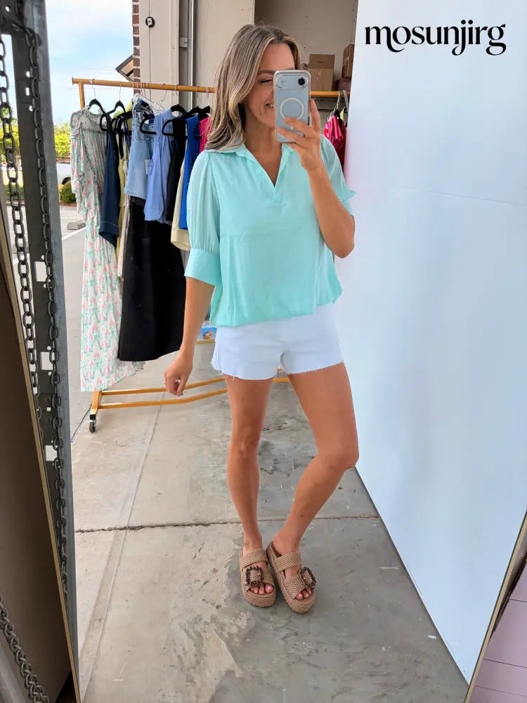 Everything In Between Blouse - Fair Aqua