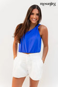 Simple Satin One Shoulder top - Capri Blue