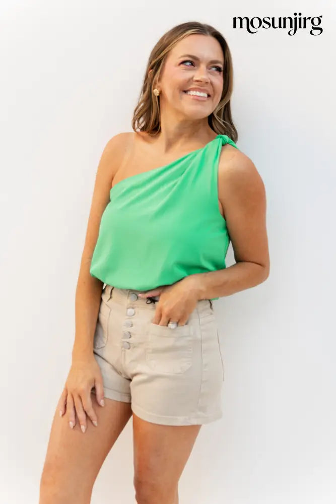 Simple Satin One Shoulder top - Peridot