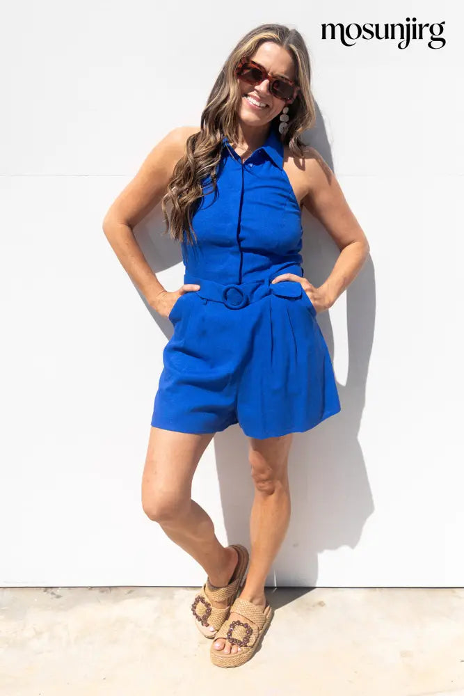 Wish I Didn’t Romper - Capri Blue