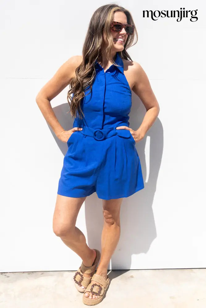 Wish I Didn’t Romper - Capri Blue