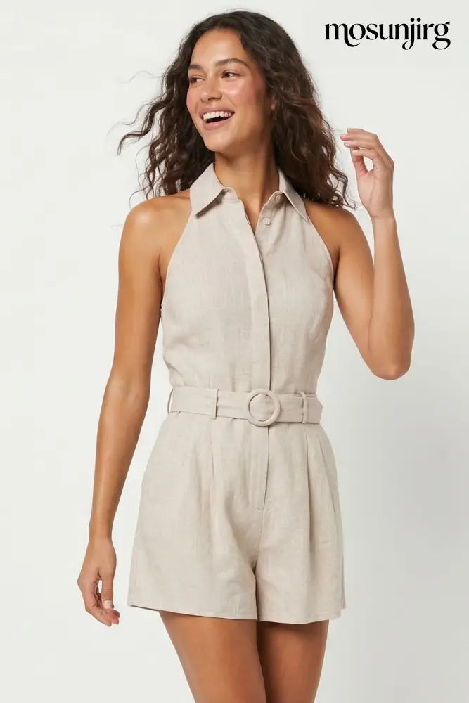 Wish I Didn’t Romper - Linen